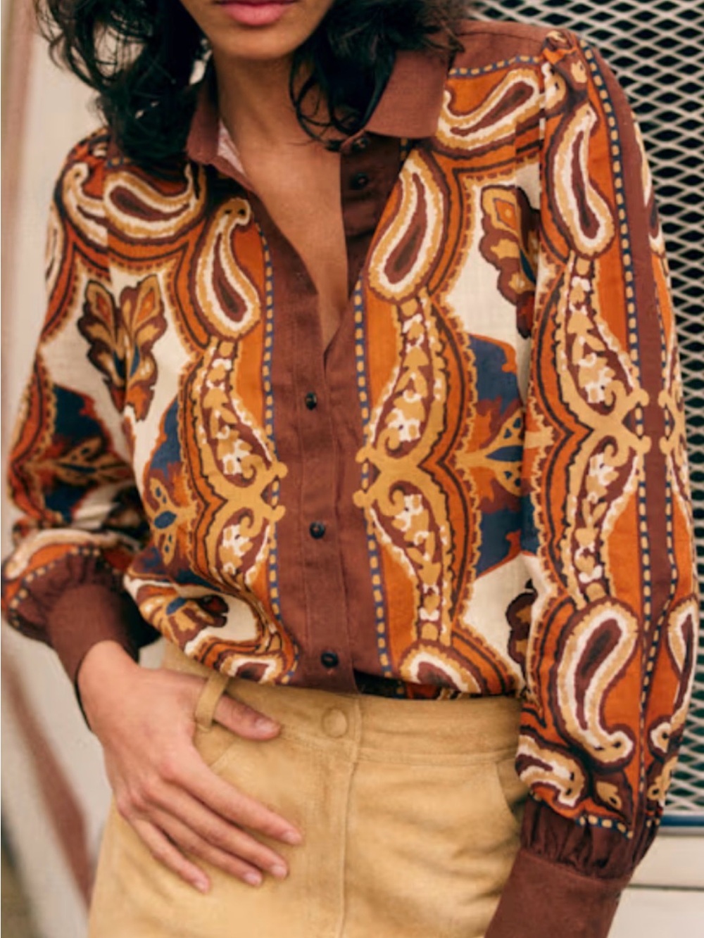 Sezane Claudio Shirt Palmera Print - Size 40
